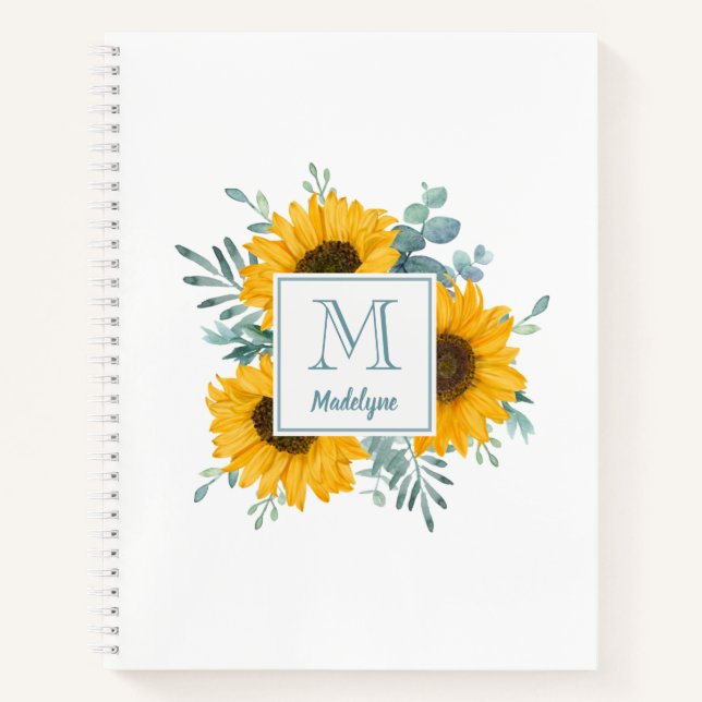 Sunflower Monogram Name Personalisiert Notebook Notizbuch (Vorderseite)