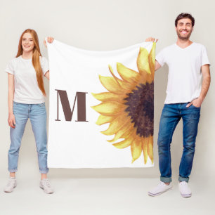 Sunflower Monogram White Fleecedecke