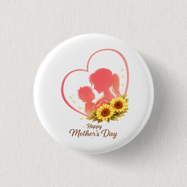Sunflower Mother’s Day  – Mom & Baby Heart  Button (Vorderseite)