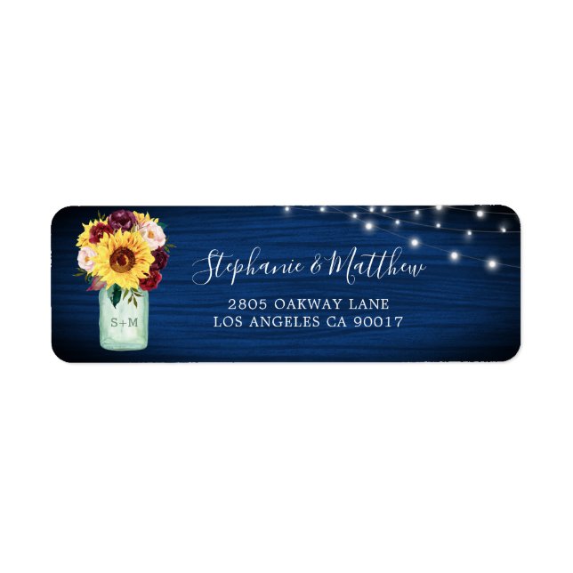 Sunflower Navy Blue Mason Jar Lights Adresse (Vorne)