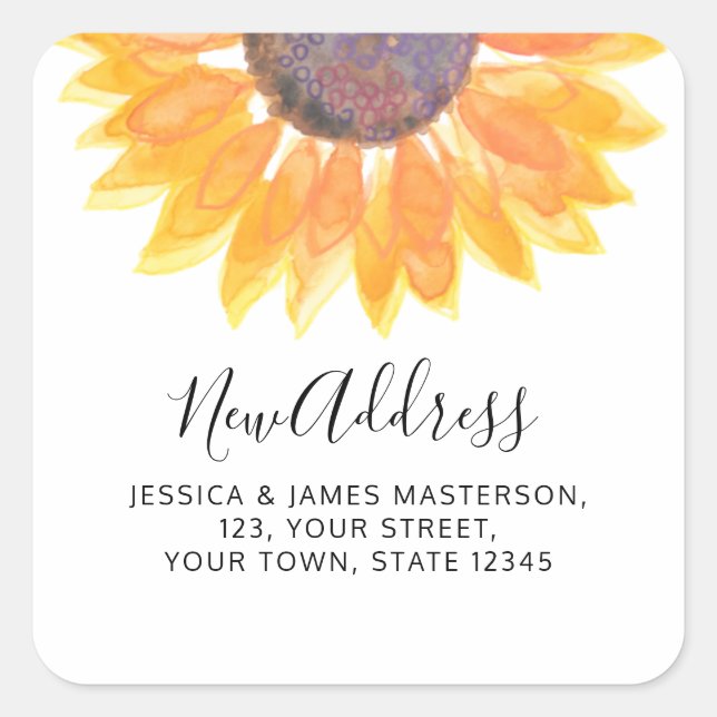 Sunflower New Address Square Sticker (Vorderseite)