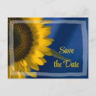 Sunflower on Blue Wedding Save the Date Ankündigungspostkarte