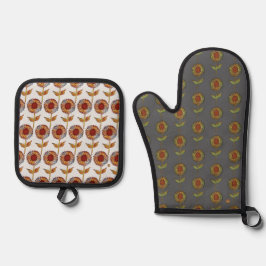  Sunflower Oven Mitt and Pot Holders Ofenhandschuh & Topflappen-Set