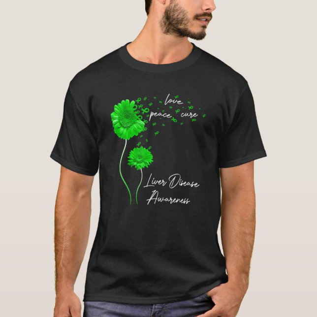Sunflower Peace Love Cure Ribbon Liver Disease Awa T-Shirt (Vorderseite)