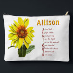 Sunflower Positive Encouragement Cosmetic Bag Zubehörtasche<br><div class="desc">This sunflower cosmetic bag is designed to remind you to carry kindness wherever you go. Replace any words on this cosmetic bag to reflect your own unique journey.</div>