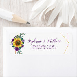 Sunflower Purple Floral Geometric Gold Address