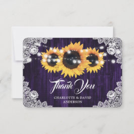Sunflower Purple Rustic Wood Floral Lace Wedding Dankeskarte