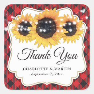 Sunflower Red Buffalo Kariert Hochzeit Vielen Dank Quadratischer Aufkleber