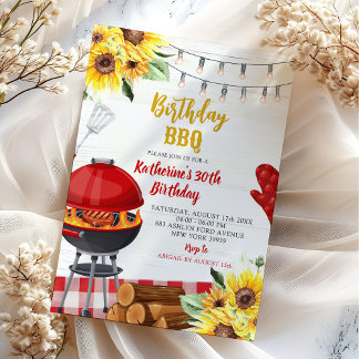 Sunflower Red Gingham Backyard Grillen Birthday Einladung
