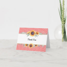 Sunflower Red Gingham Folded Thank You Card Dankeskarte