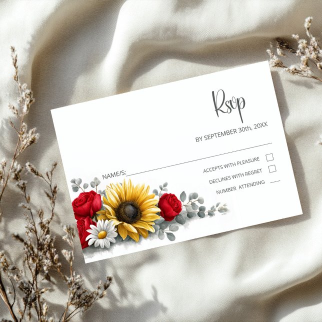 Sunflower Red Rose Floral Wedding RSVP (Von Creator hochgeladen)