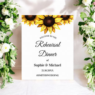 Sunflower Rehearsal Dinner Wedding White Yellow Poster