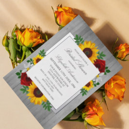 Sunflower Rose Autumn Floral Wood Bridal Folieneinladung