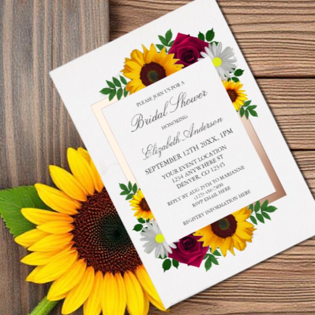 Sunflower Rose Daisy Autumn Floral Bridal Shower Folieneinladung (Von Creator hochgeladen)
