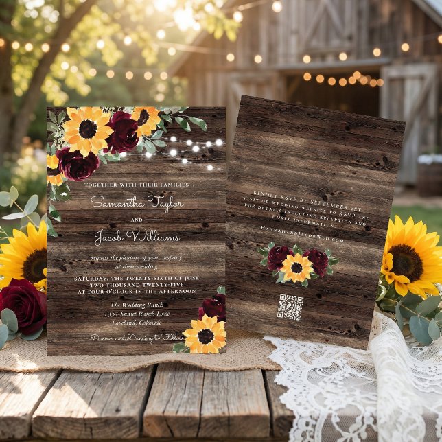 Sunflower Roses Barn QR Code Wedding Einladung (Von Creator hochgeladen)