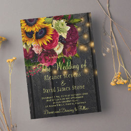 Sunflower roses rustic country barn wood wedding einladung