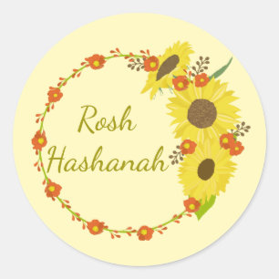 Sunflower Rosh Hashanah Runder Aufkleber