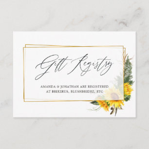 Sunflower Rustic Brautparty Gift Registry Begleitkarte