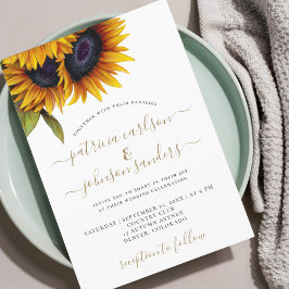 Sunflower rustic elegant gold script wedding einladung