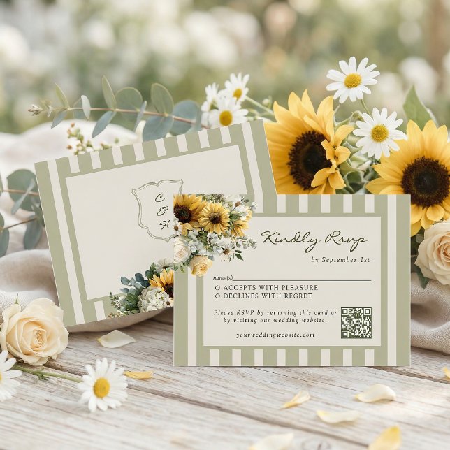 Sunflower Rustic Wedding QR Code RSVP Karte (Von Creator hochgeladen)