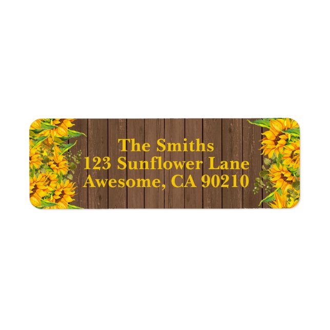 Sunflower Rustic Wood Wedding Rücksendeadresse Lab (Vorne)