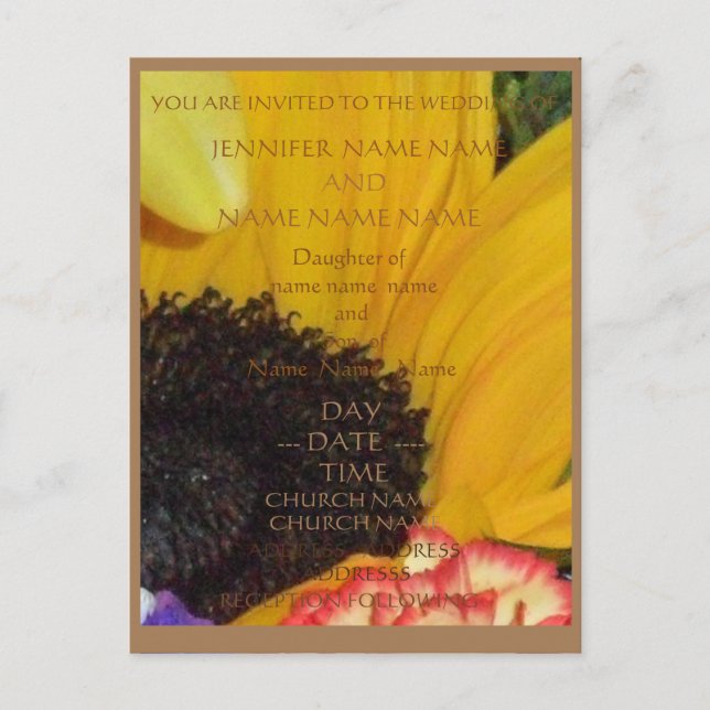 SUNFLOWER RUSTISCHE WEDD INVITES ENSEMBLE POSTKARTE (Vorderseite)