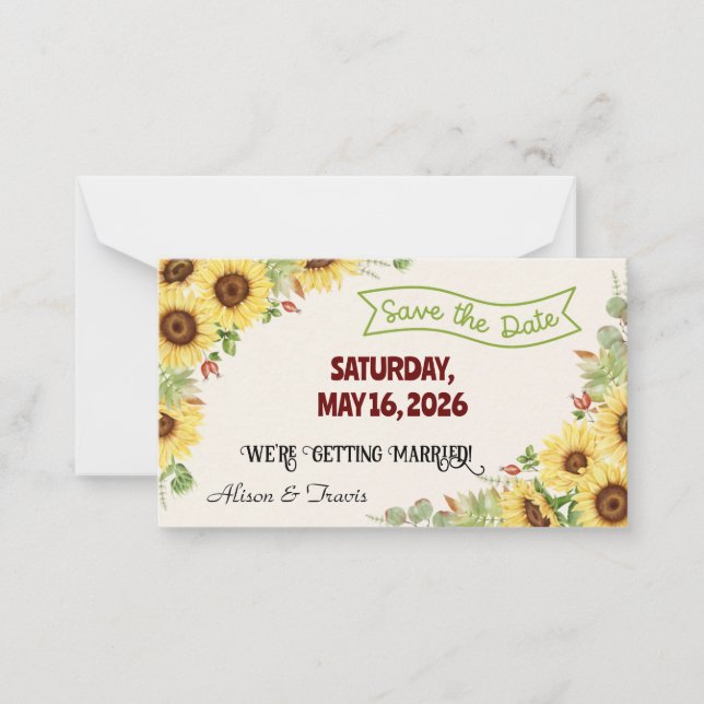 SUNFLOWER SAVE THE DATE WEDD CARD MITTEILUNGSKARTE (Vorderseite)