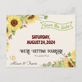 SUNFLOWER SAVE THE DATE WEDING POST CARD POSTKARTE