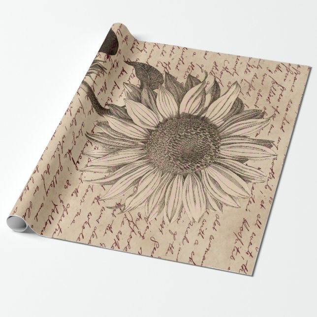 Sunflower Script Ephemera Decoupage Geschenkpapier (Ungerollt)