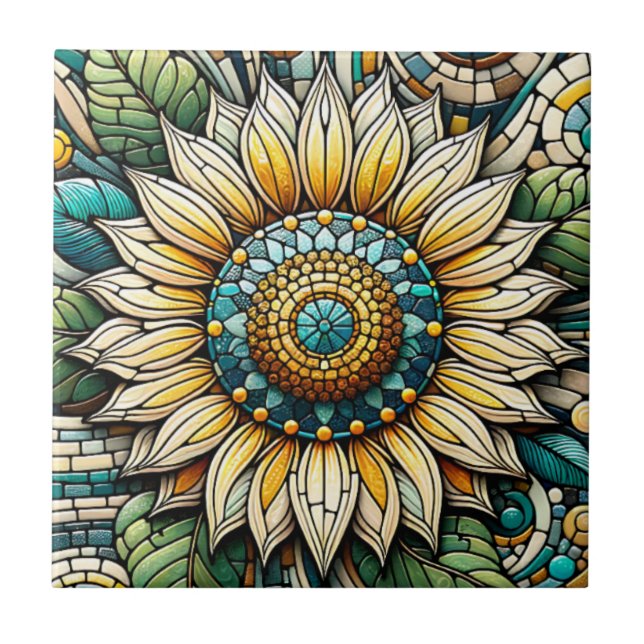 Sunflower Stained Glass Mosaic Fliese (Vorderseite)