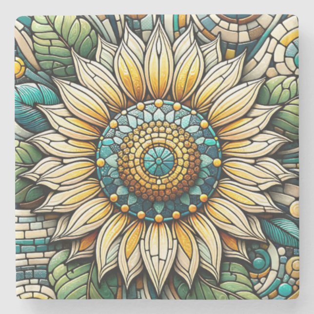 Sunflower Stained Glass Mosaic Steinuntersetzer (Vorderseite)