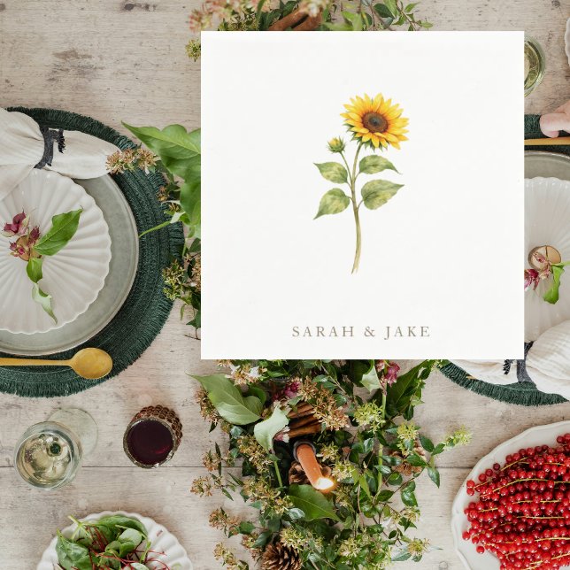 Sunflower Stem Couple Names Personalized Serviette (Von Creator hochgeladen)