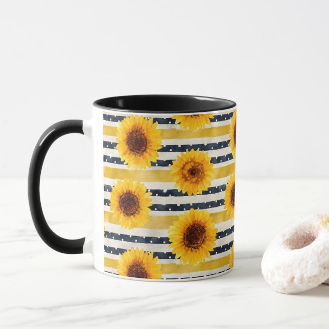 Sunflower Stripes Navy & Yellow  Tasse (Mit Donut)