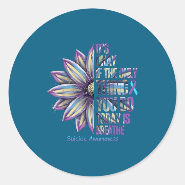 Sunflower Suicide Prevention Awareness Week Teal P Runder Aufkleber (Vorderseite)