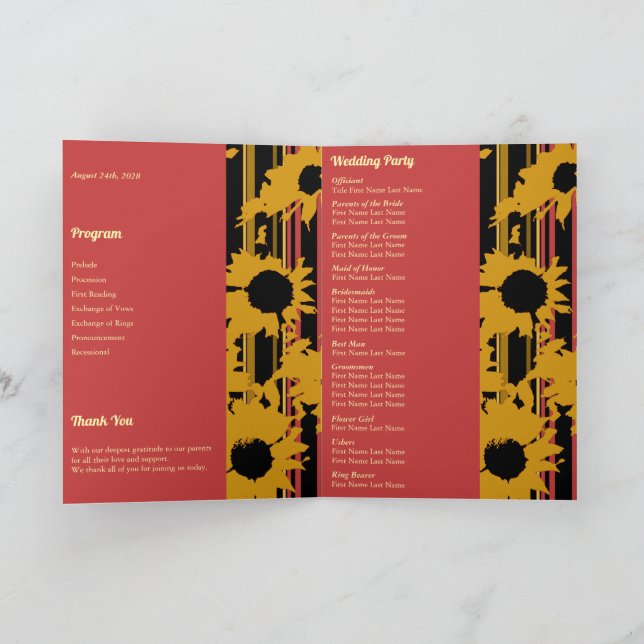 Sunflower Summer Gold Red Wedding Photo Programm (Innenseite)