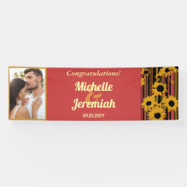 Sunflower Sunset Coral Wedding Congratulations Banner