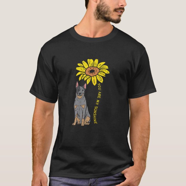 Sunflower Sunshine Heeler Animal Blue Red Cattle D T-Shirt (Vorderseite)