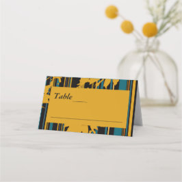 Sunflower Teal Blue Gold Modern Wedding Platzkarte
