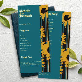 Sunflower Teal Blue Gold Modern Wedding Programm