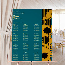 Sunflower Teal Blue Gold Modern Wedding Seat Chart Acrylschild
