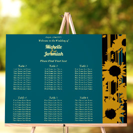 Sunflower Teal Blue Gold Modern Wedding Seat Chart Acrylschild