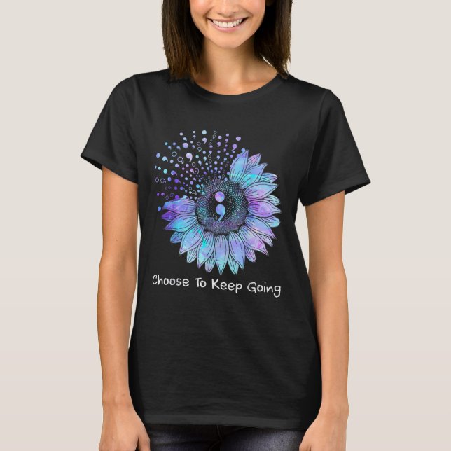 Sunflower Teal Purple Ribbon Suicide Prevention Aw T-Shirt (Vorderseite)