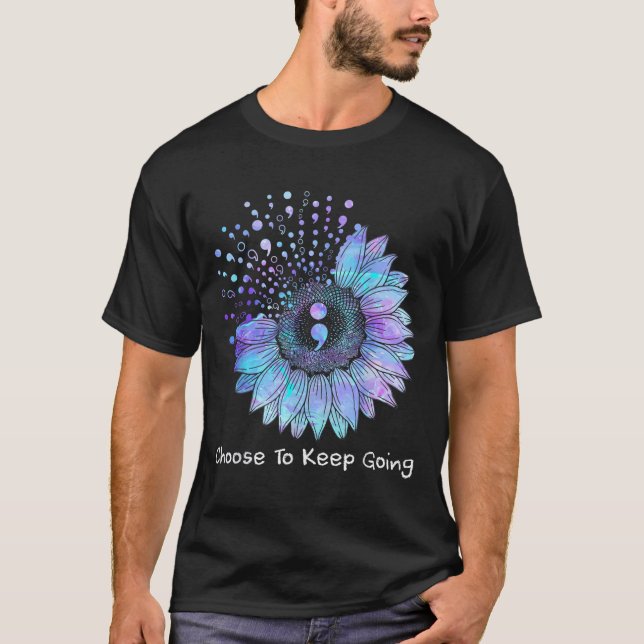 Sunflower Teal Purple Ribbon Suicide Prevention Aw T-Shirt (Vorderseite)