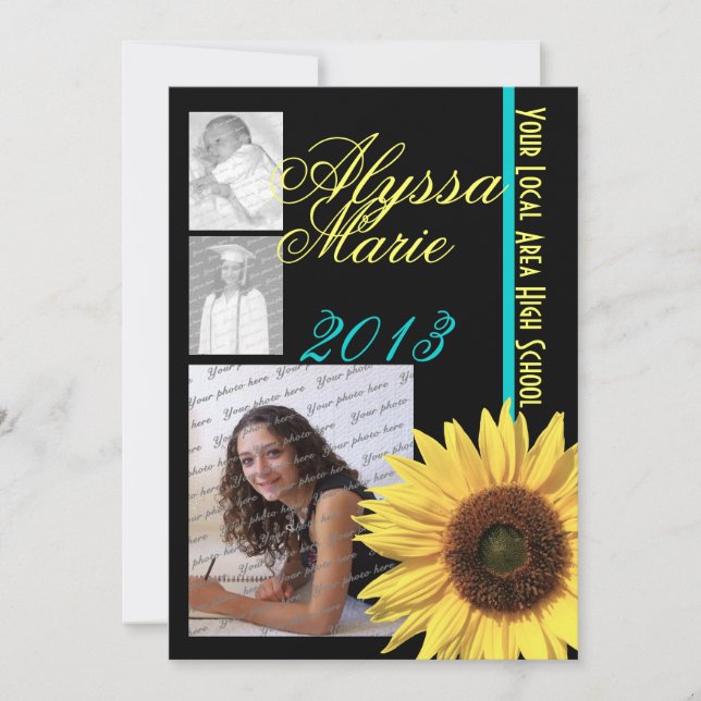 Sunflower Tri Foto Einladung (Vorderseite)