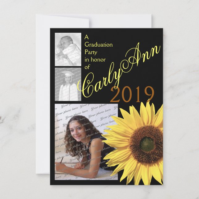 Sunflower Tri Foto Einladung (Vorderseite)
