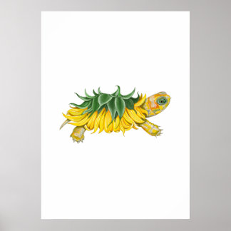 Sunflower Turtle – Botanical Fantasy Art Print Poster
