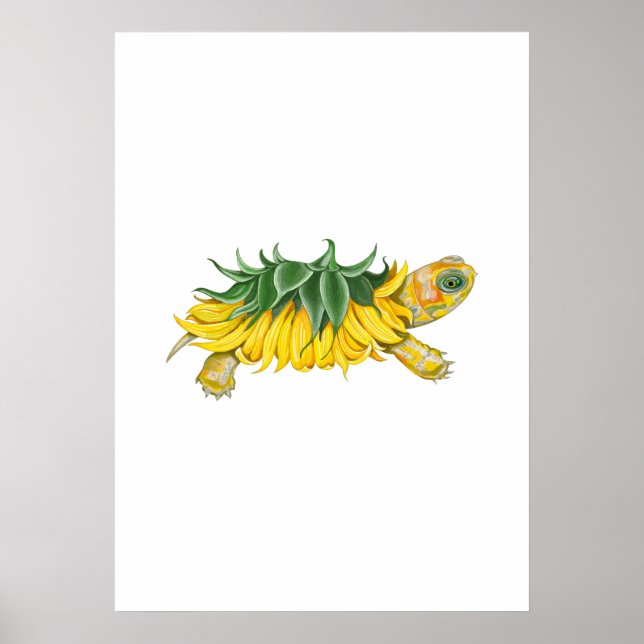 Sunflower Turtle – Botanical Fantasy Art Print Poster (Vorne)