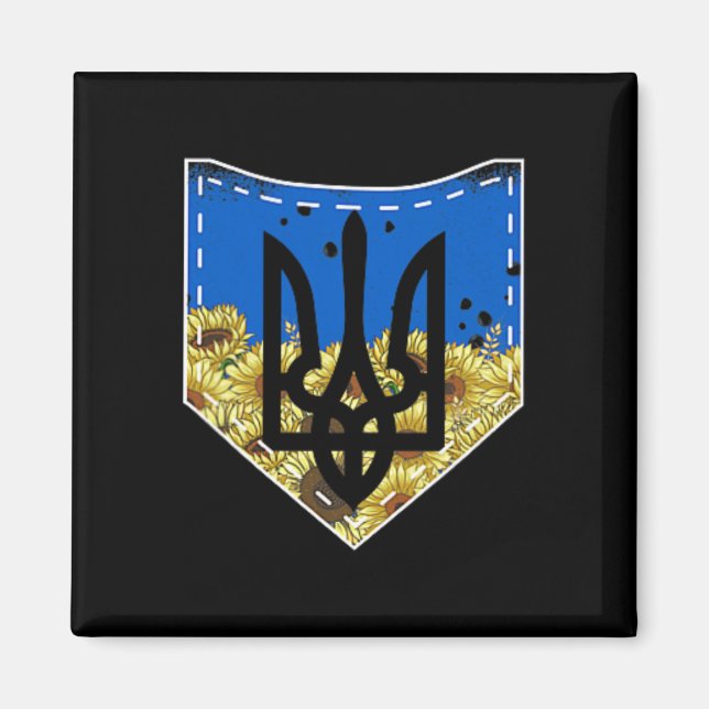 Sunflower Ukrainian Flag And Trysub Pocket Tee Flo Magnet (Vorne)