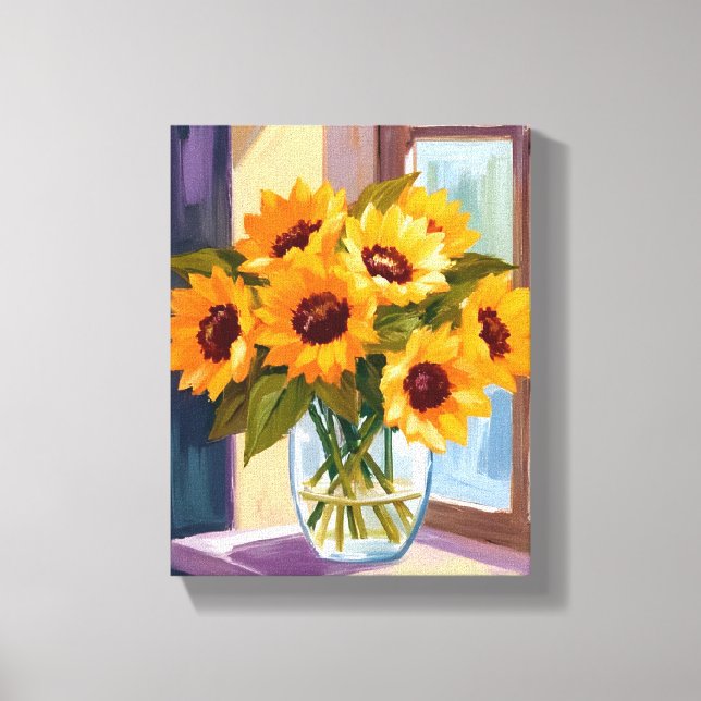 Sunflower Vase | Floral Yellow Bouquet Watercolor Leinwanddruck (Vorderseite)