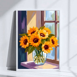Sunflower Vase | Floral Yellow Bouquet Watercolor Poster